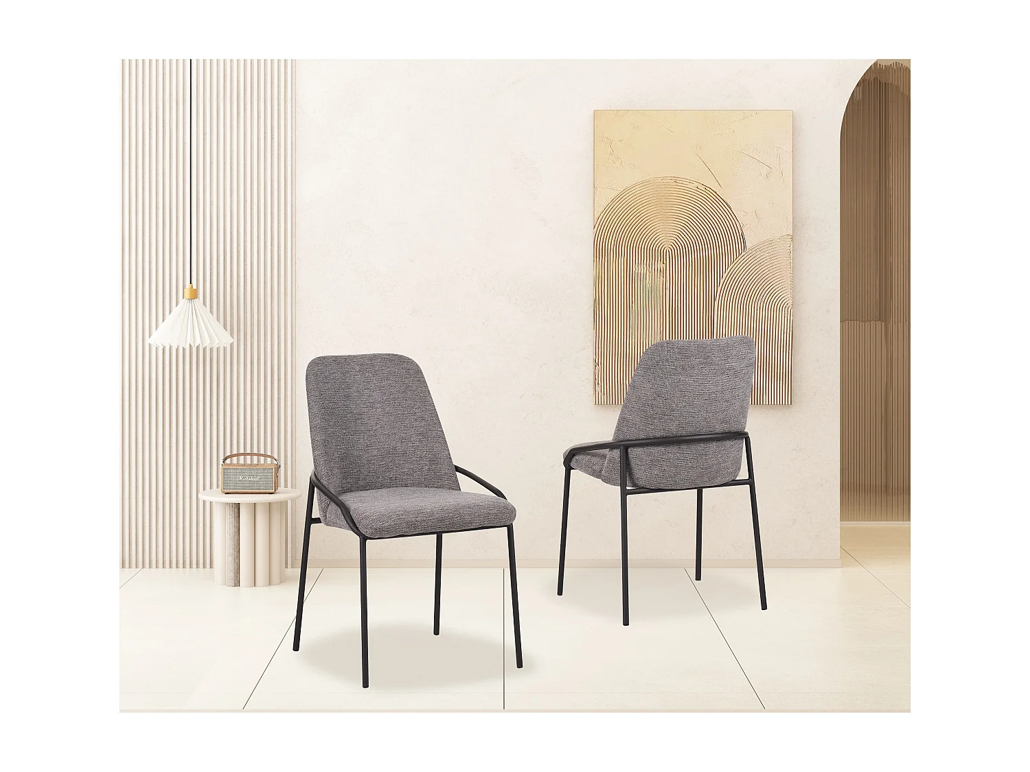 Lot de 2 chaises de salle à manger - tissu et métal - gris - LOW