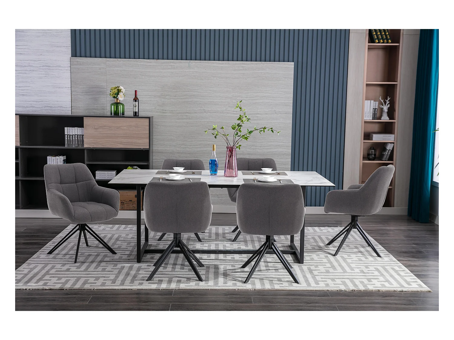 Lot de 2 chaises de salle à manger - tissu et métal - gris - LONDO