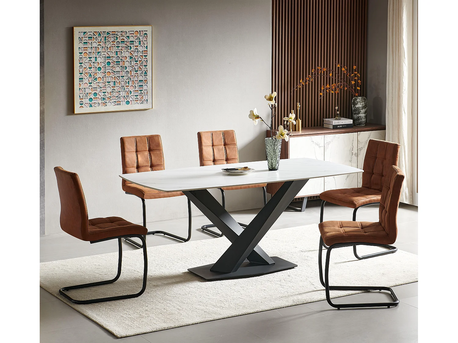 Lot de 2 chaises de salle à manger - tissu et métal - marron - PARIANA