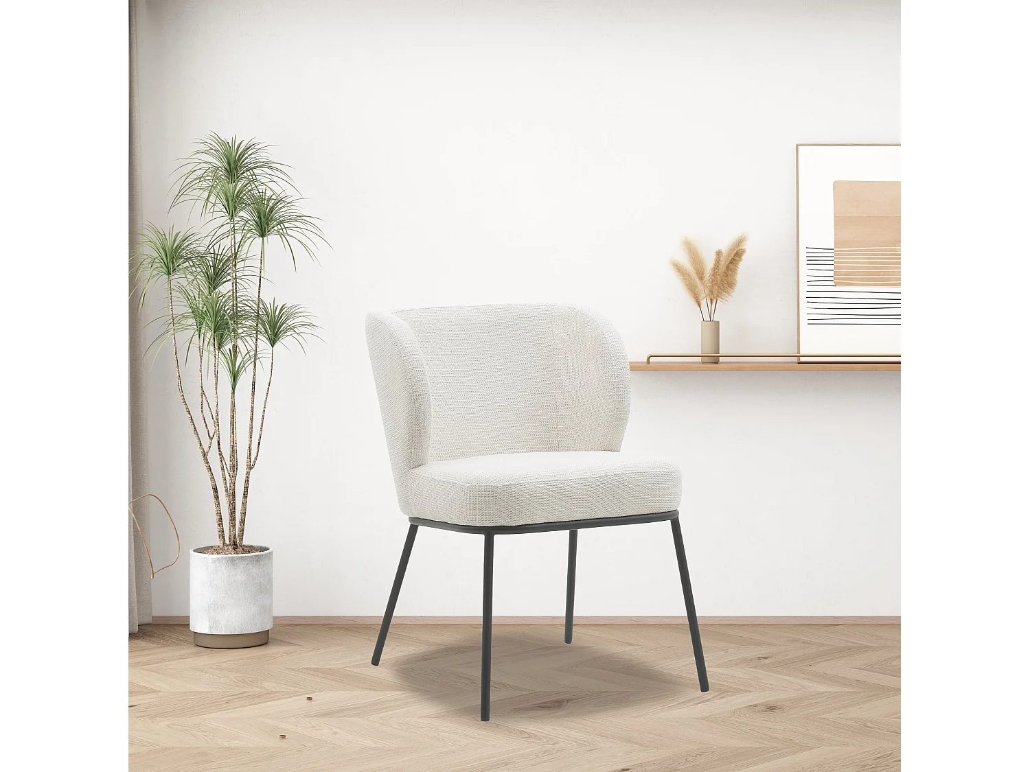 Conjunto de 2 cadeiras de jantar - Tecido e metal - Bege - TONG