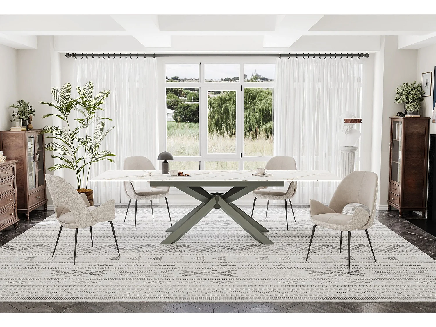 Lot de 2 chaises de salle à manger - tissu et métal - beige - GREGOR