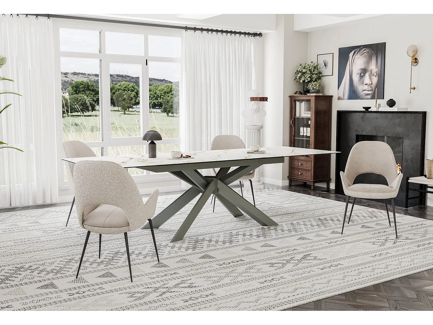 Lot de 2 chaises de salle à manger - tissu et métal - beige - GREGOR