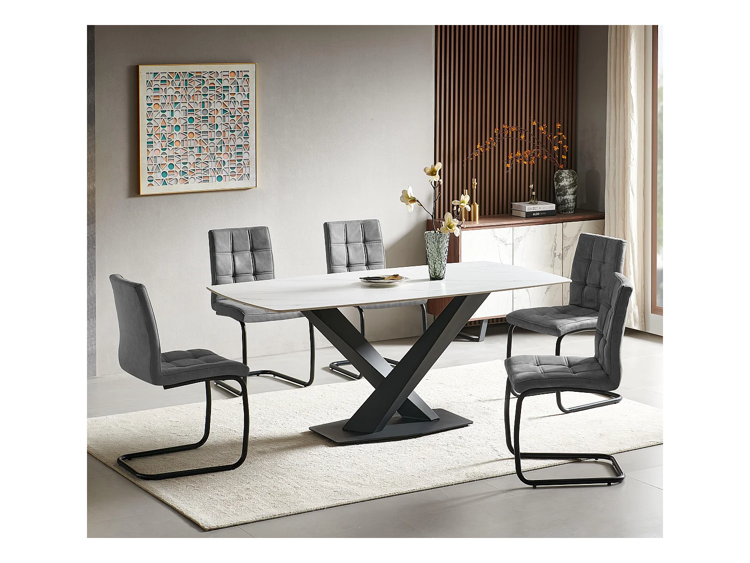 Esszimmerstuhl 2er-Set - Stoff und Metall - dunkelgrau - PARIANA