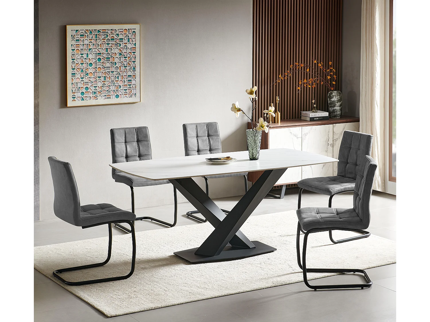 Lot de 2 chaises de salle à manger - tissu et métal - gris foncé - PARIANA