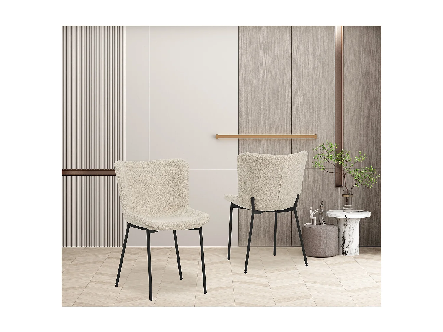 Lot de 4 chaises de salle à manger - tissu et métal - beige - VALET