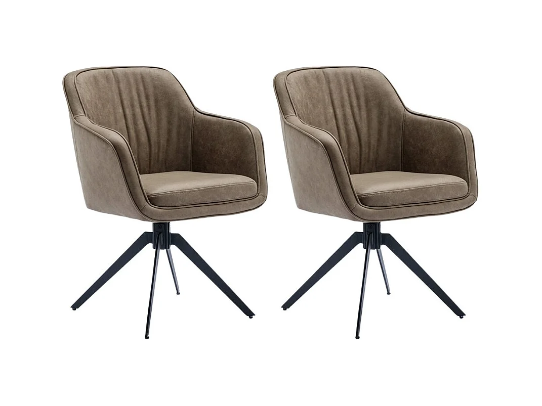 Lot de 2 chaises de salle à manger - Tissu et métal - Marron - SAGO