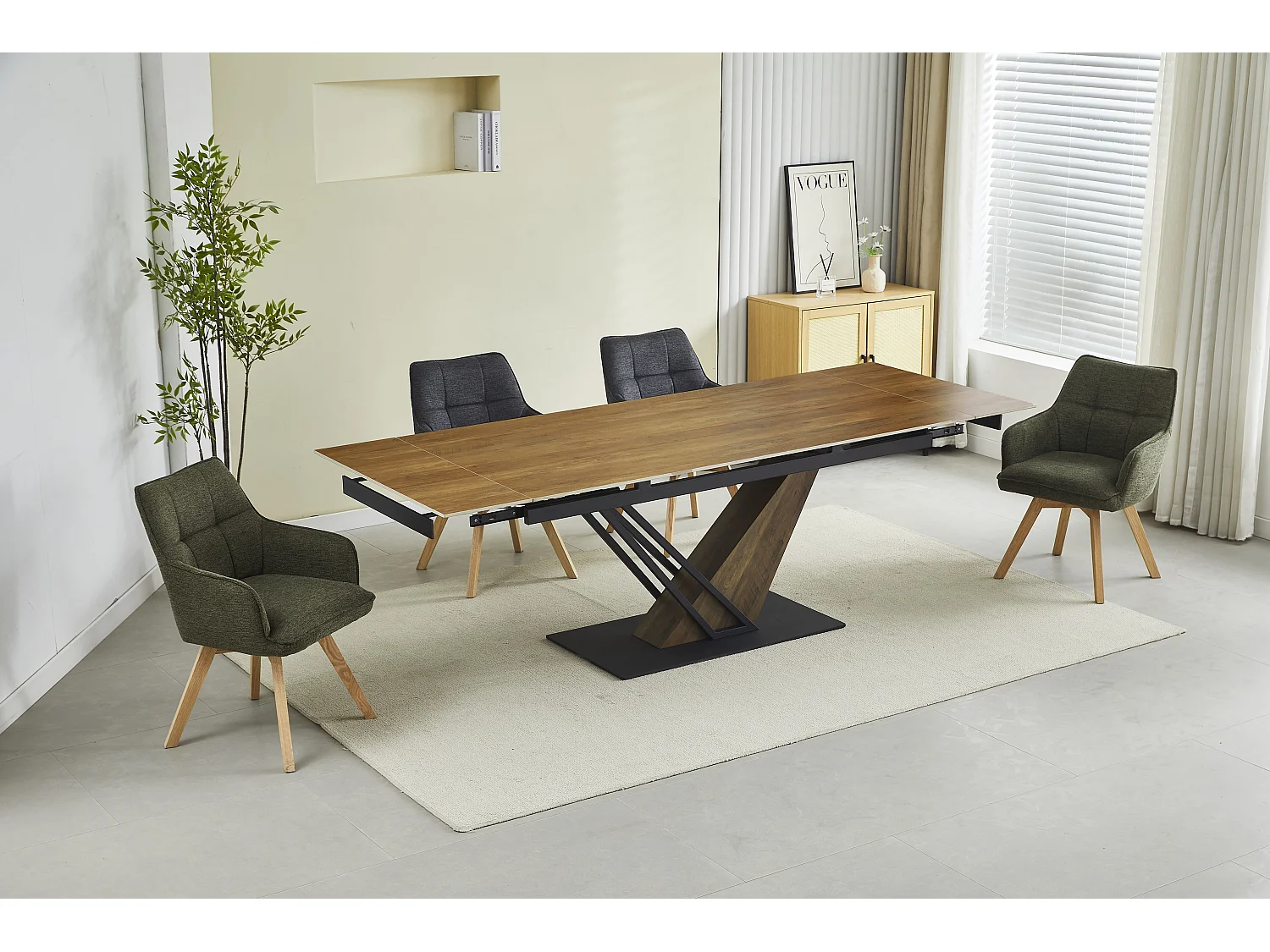 Lot de 2 chaises de salle à manger - tissu et métal - vert - VINAL