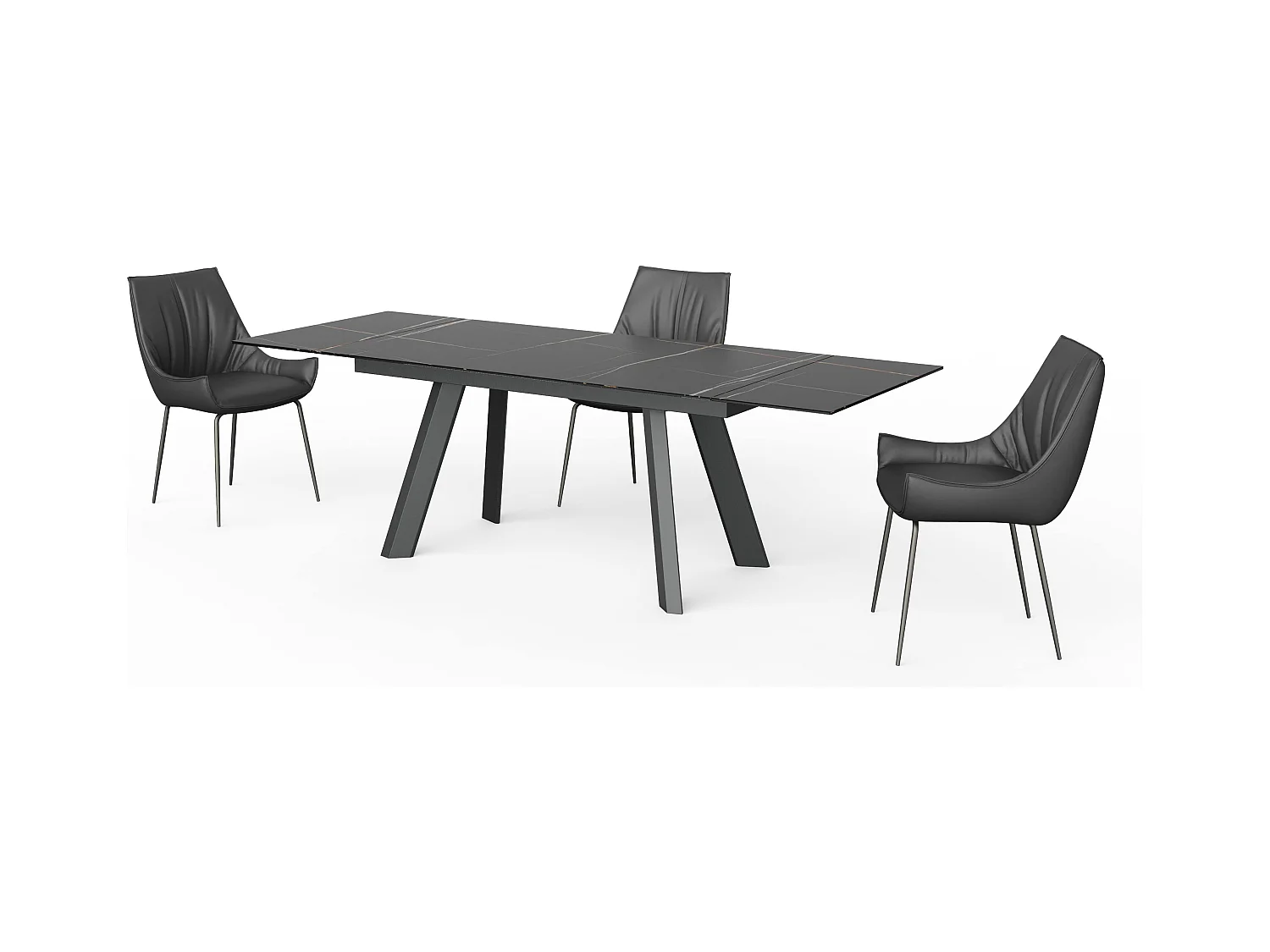 Esszimmerstuhl 2er-Set - Leder - schwarz - PERKO