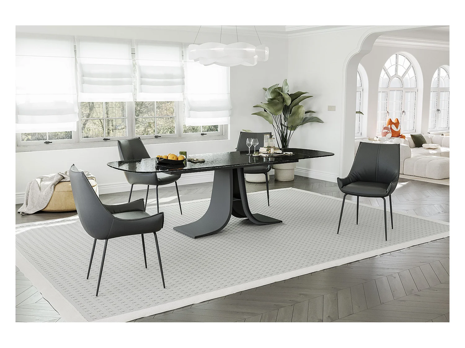 Esszimmerstuhl 2er-Set - Leder - schwarz - PERKO