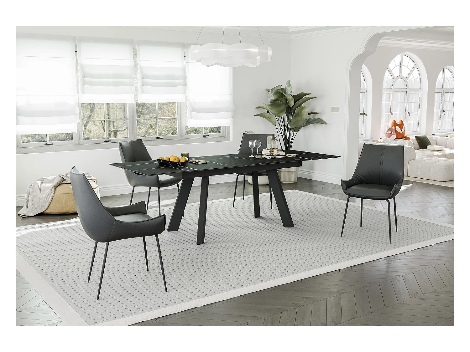 Esszimmerstuhl 2er-Set - Leder - schwarz - PERKO