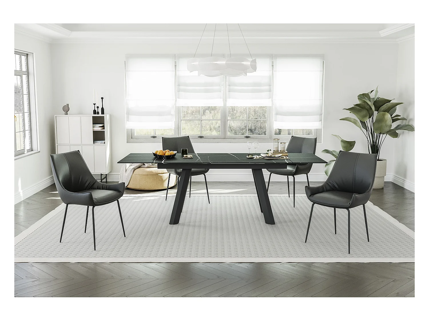 Esszimmerstuhl 2er-Set - Leder - schwarz - PERKO