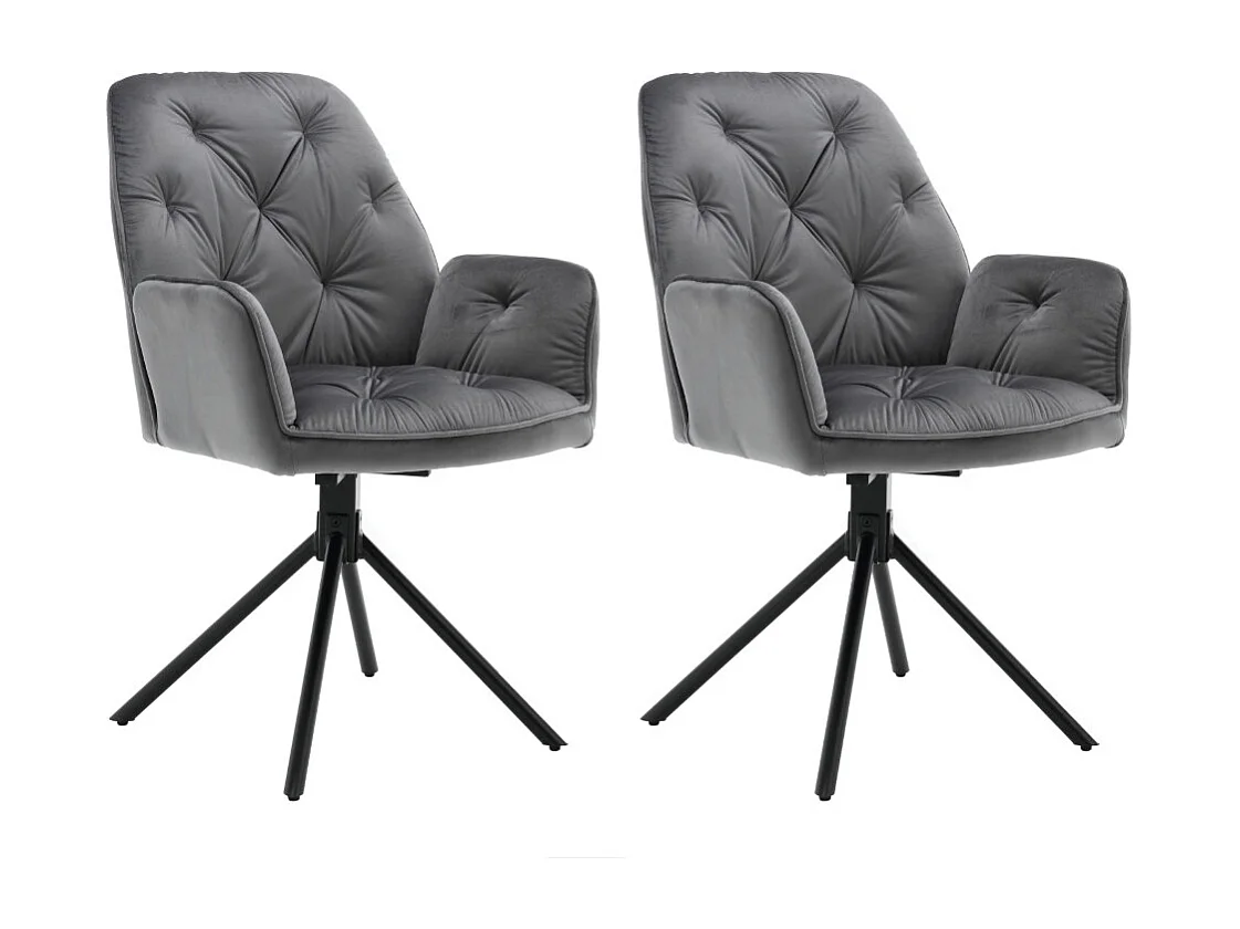 Lot de 2 chaises de salle à manger - Tissu et métal - Gris - BARREL