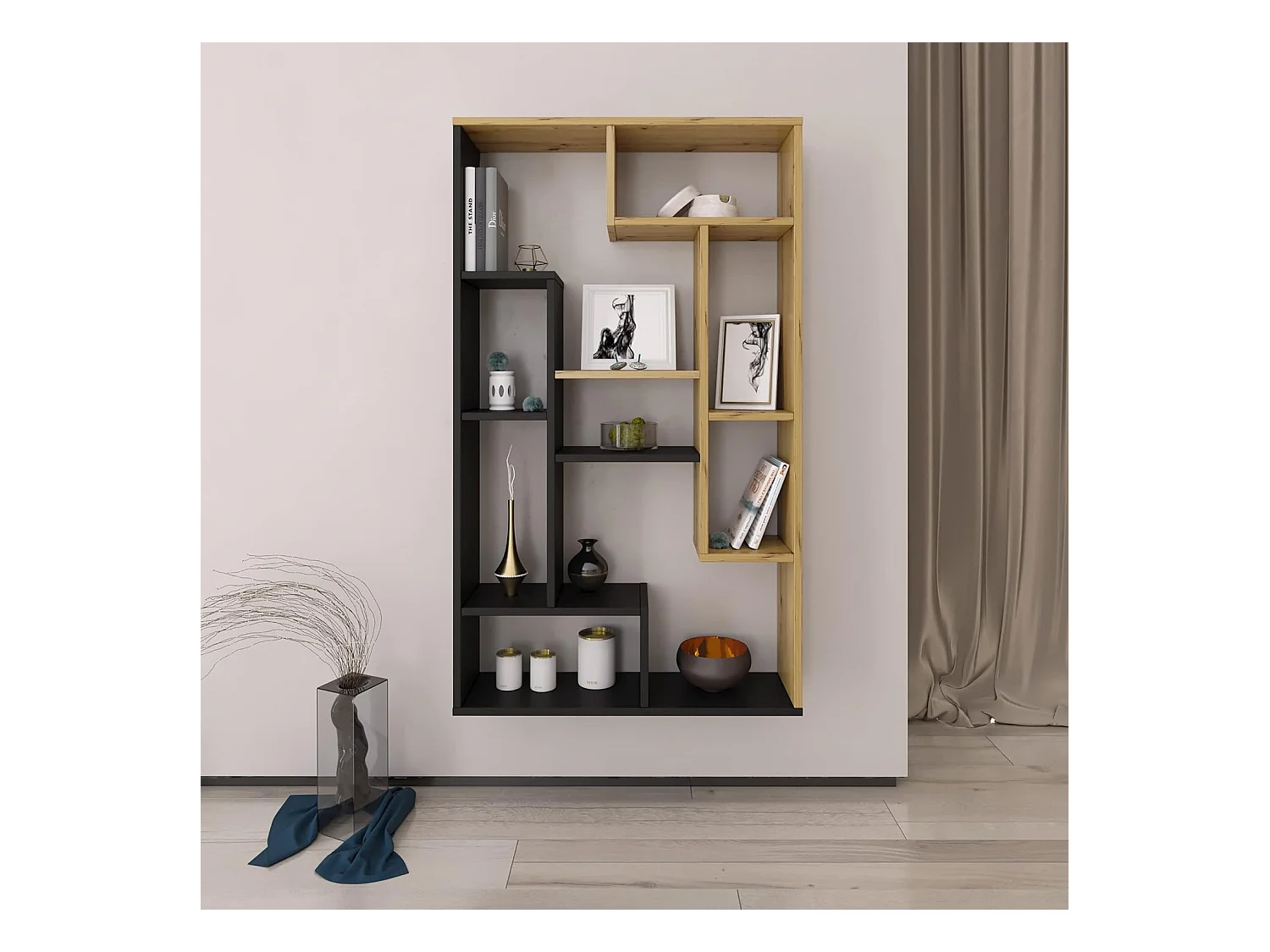 Estante - aglomerado - carvalho + preto - PERESA