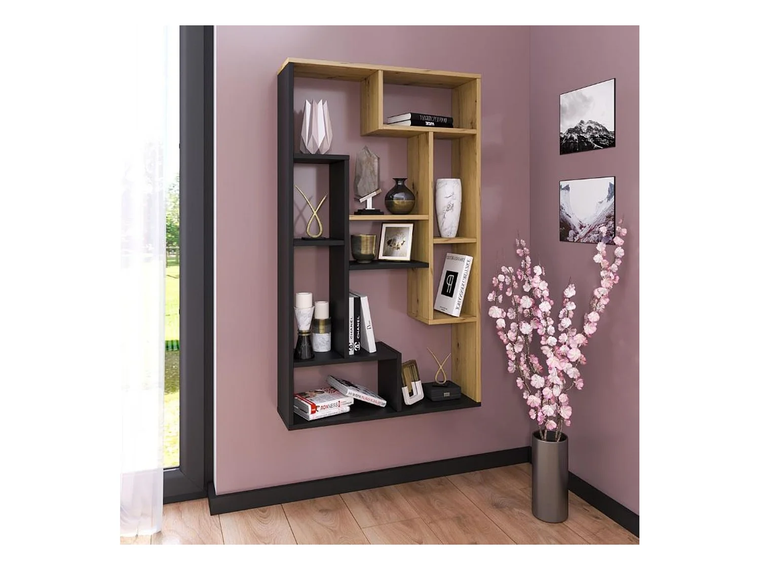 Estante - aglomerado - carvalho + preto - PERESA