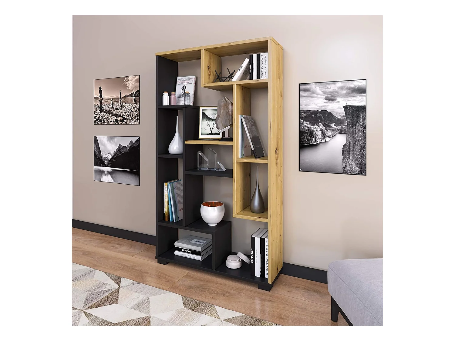 Estante - aglomerado - carvalho + preto - PERESA