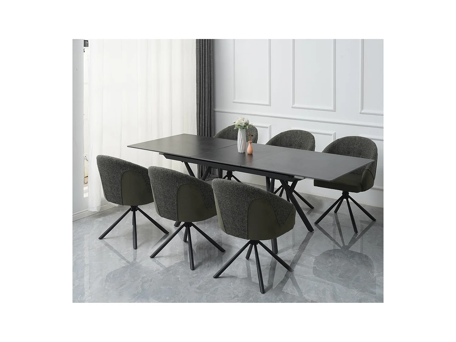 Eetkamerstoel set van 2 - stof en metaal - groen - LAZAR