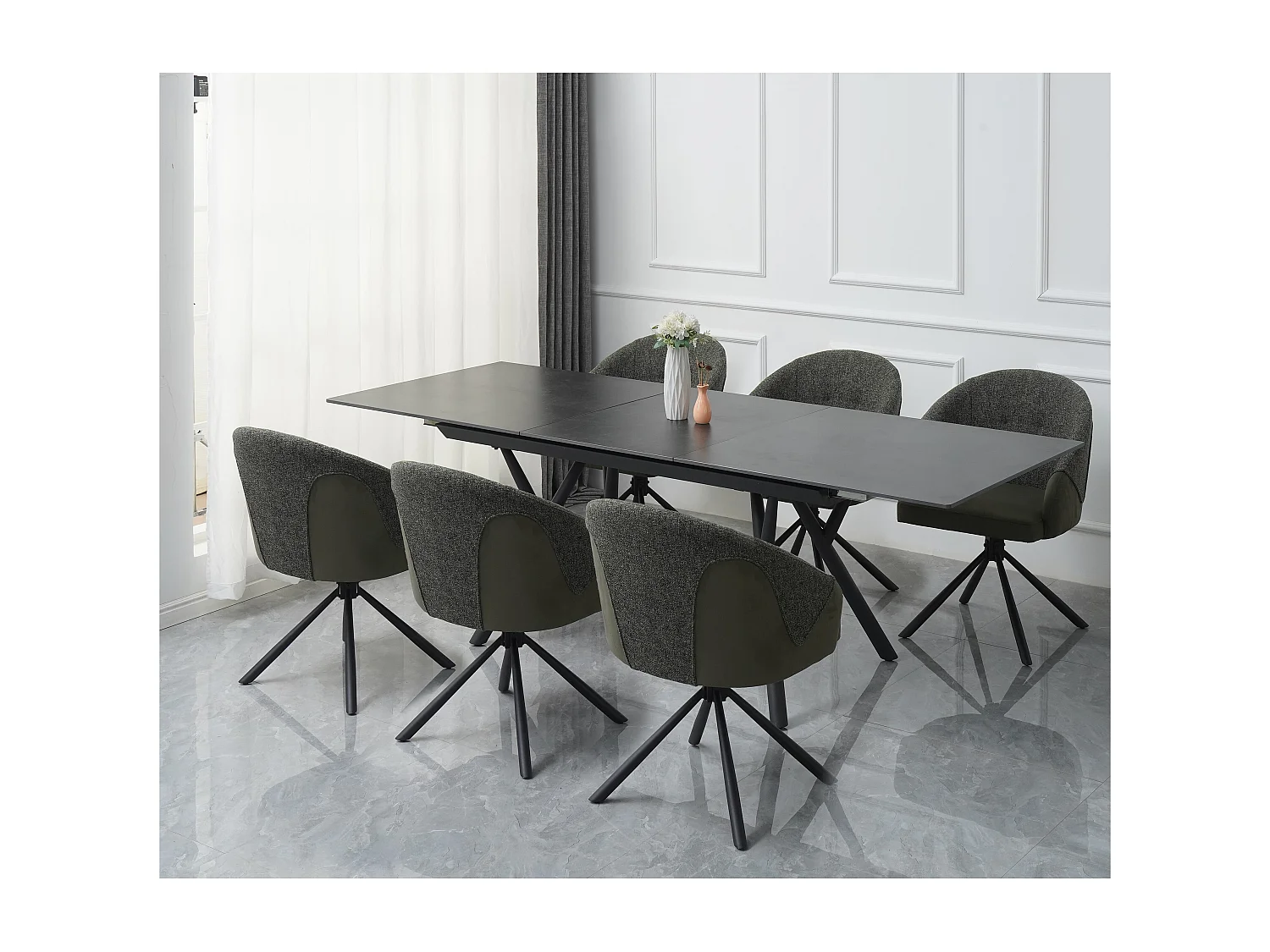 Lot de 2 chaises de salle à manger - tissu et métal - vert - LAZAR