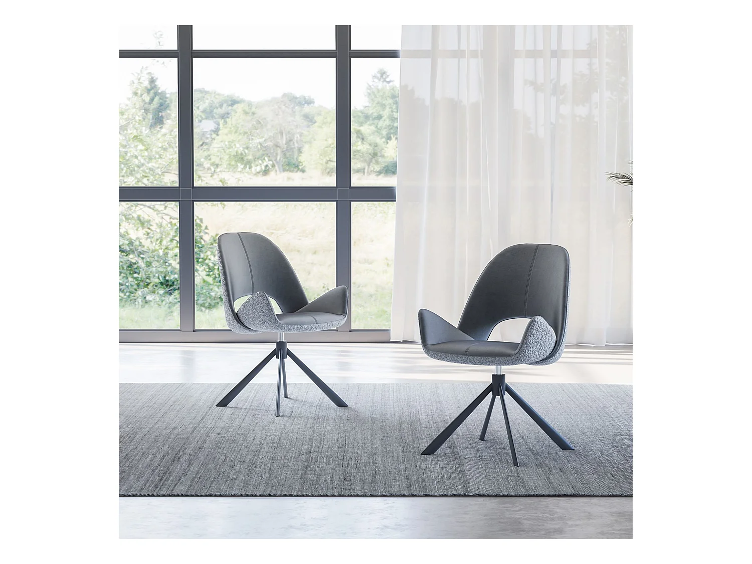 Lot de 2 chaises de salle à manger - tissu et métal - gris - RENITA