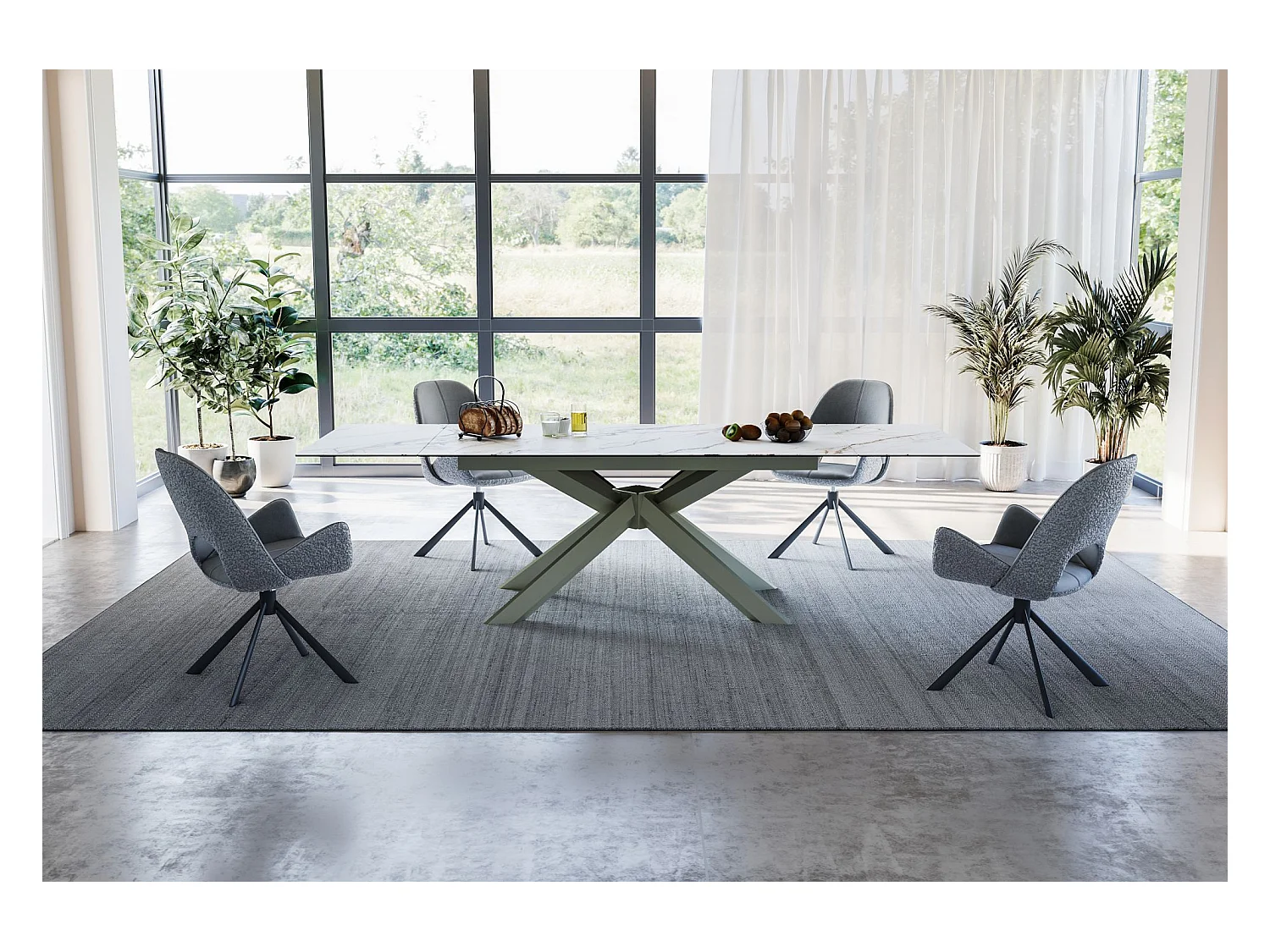 Lot de 2 chaises de salle à manger - tissu et métal - gris - RENITA