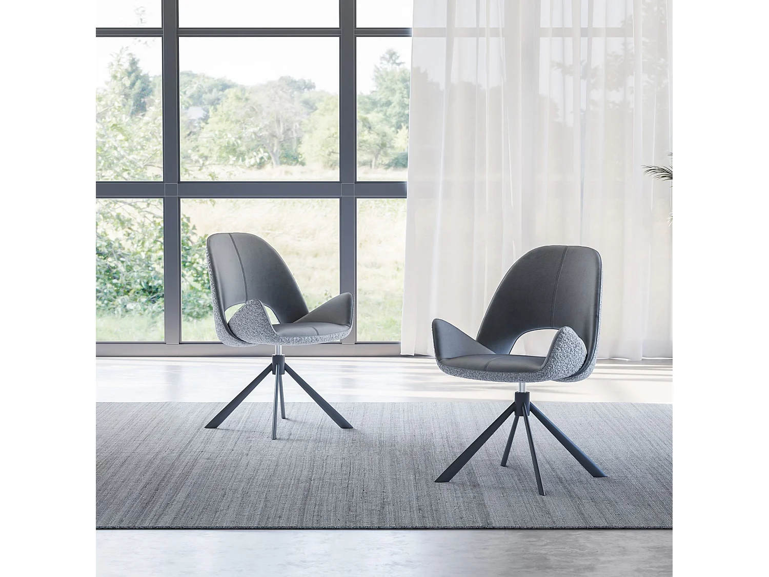 Lot de 2 chaises de salle à manger - tissu et métal - gris - RENITA