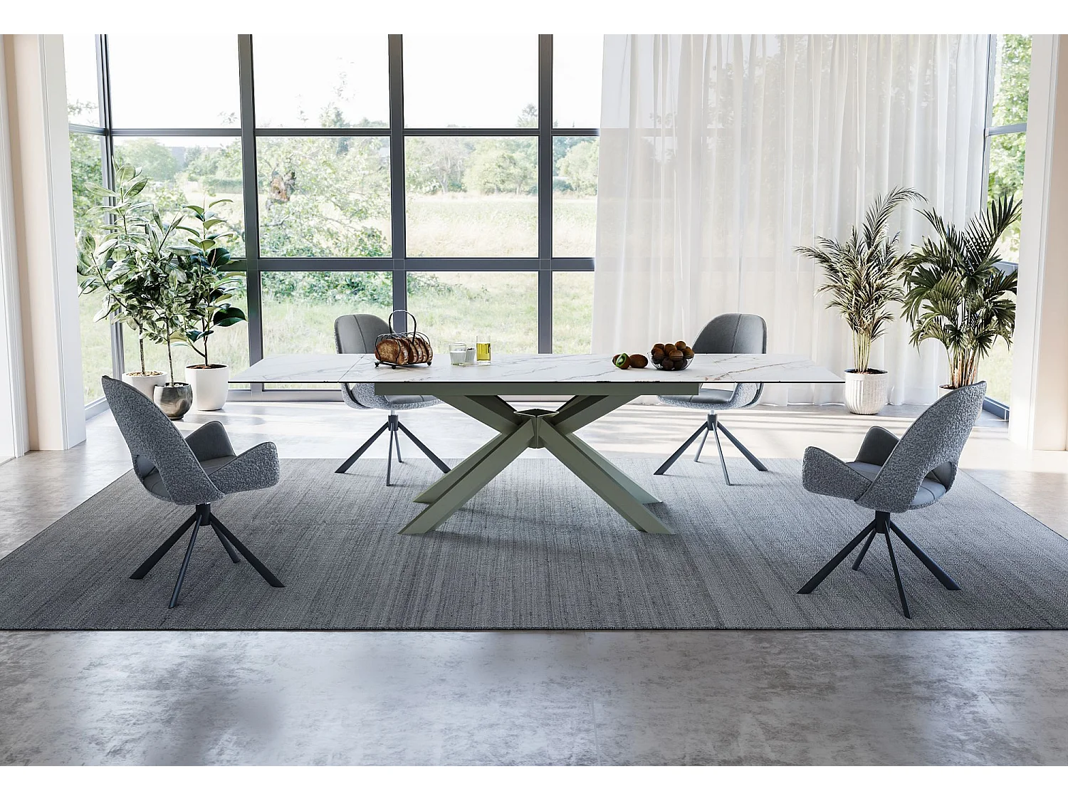 Lot de 2 chaises de salle à manger - tissu et métal - gris - RENITA