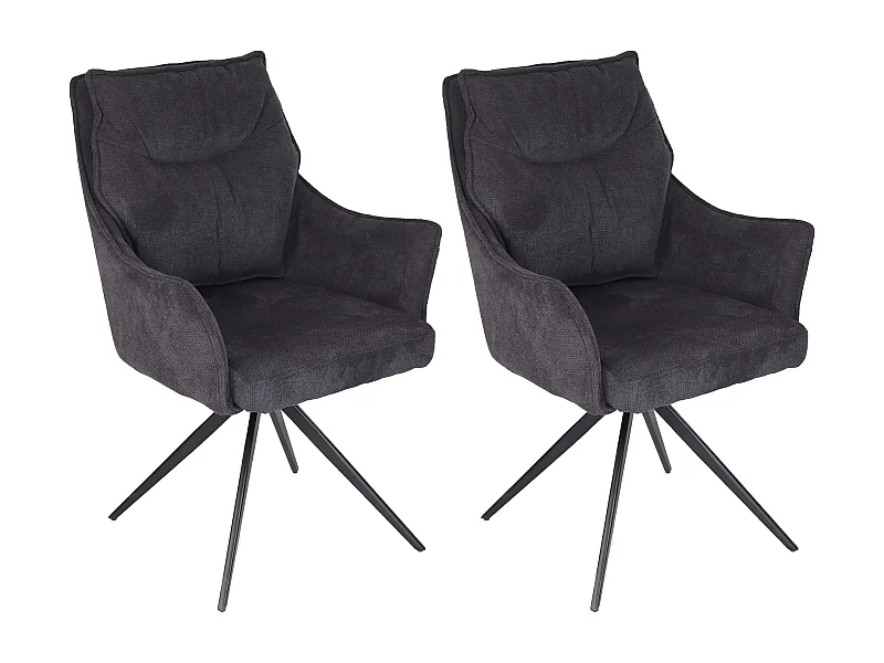 Lot de 2 chaises de salle à manger - tissu et métal - gris foncé - AMPLUS