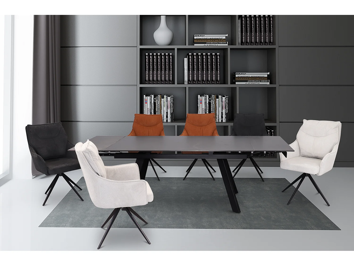 Lot de 2 chaises de salle à manger - tissu et métal - gris foncé - AMPLUS