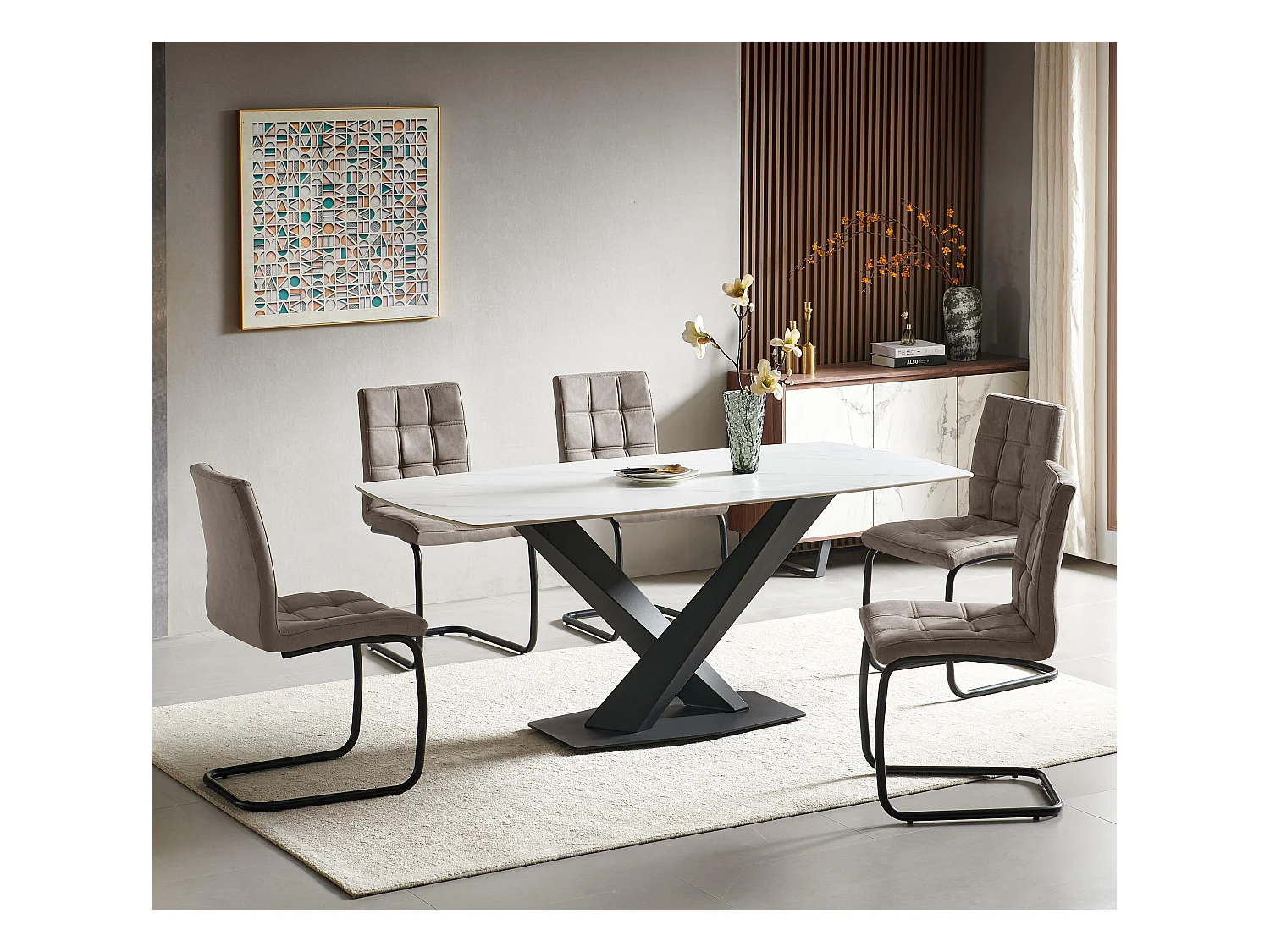 Esszimmerstuhl 2er-Set - Stoff und Metall - taupe - PARIANA