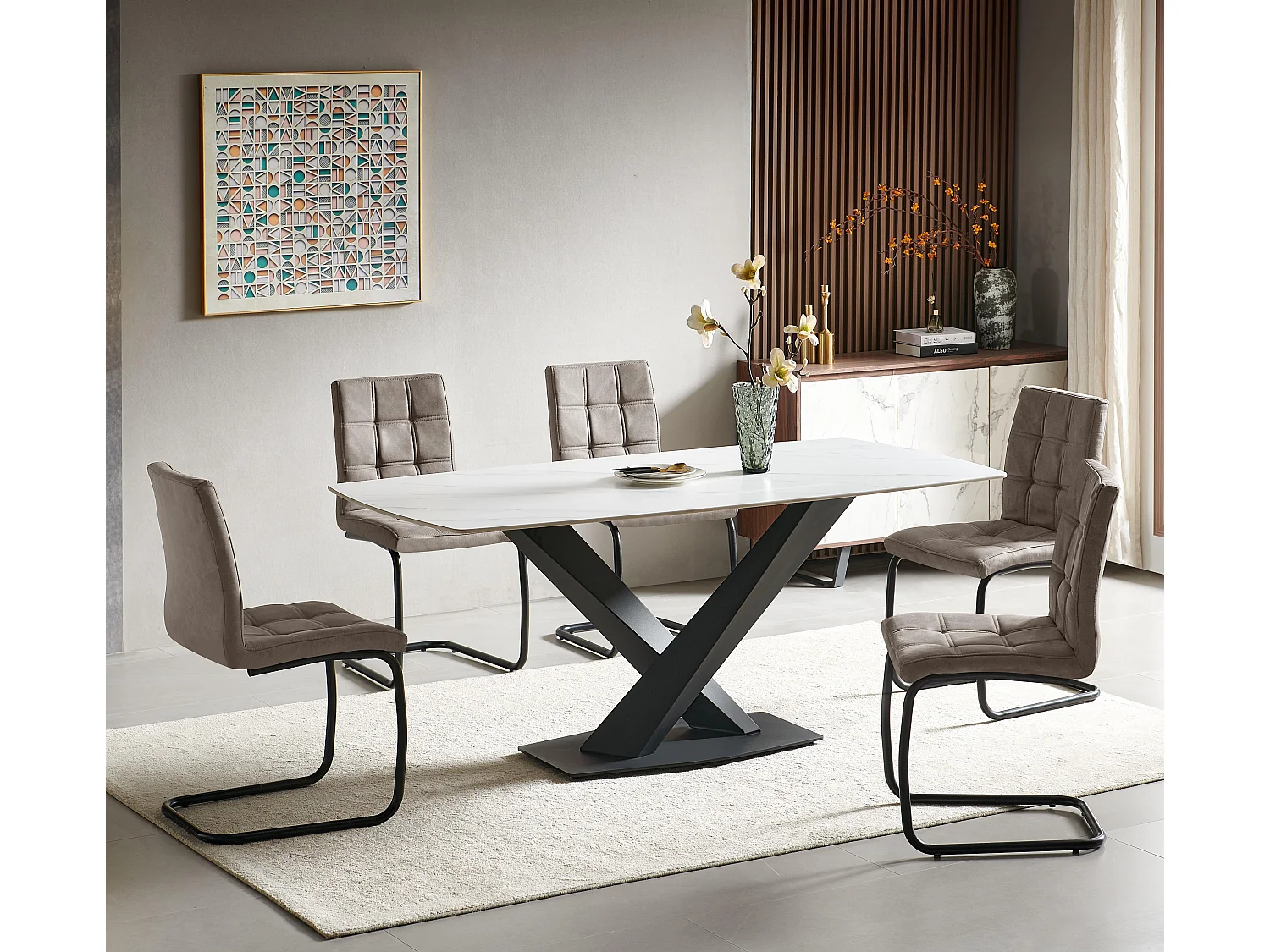 Lot de 2 chaises de salle à manger - tissu et métal - taupe - PARIANA