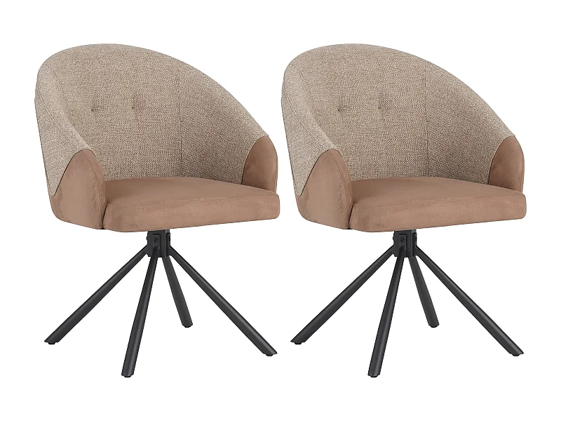 Set di 2 sedie da pranzo in tessuto e metallo - marrone e beige - LAZAR