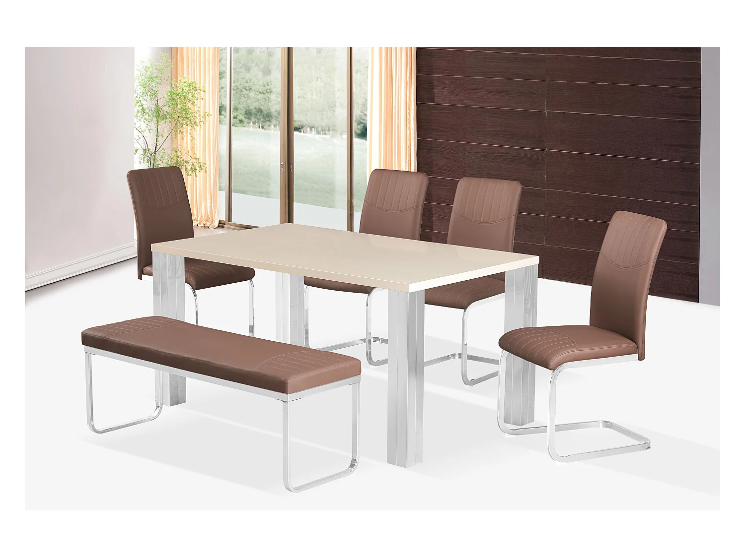 Eetkamerstoel set van 2 - kunstleer en metaal - bruin - DORIAN