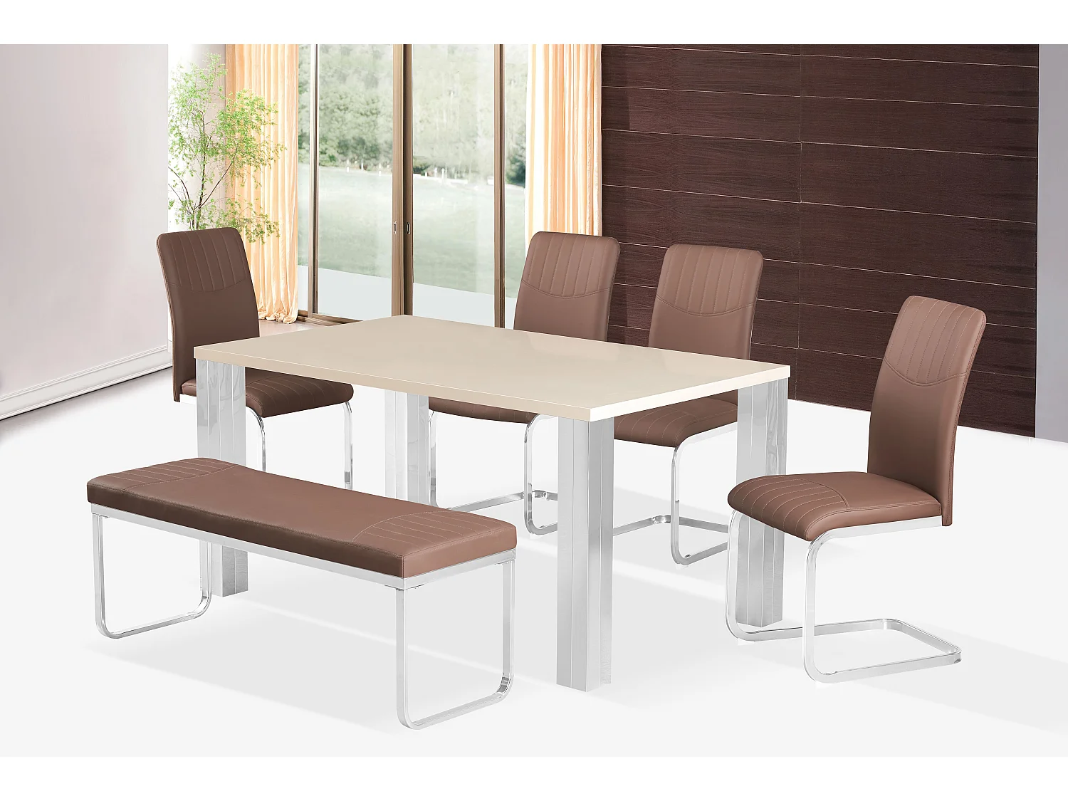 Lot de 2 chaises de salle à manger - simili cuir et métal - marron - DORIAN