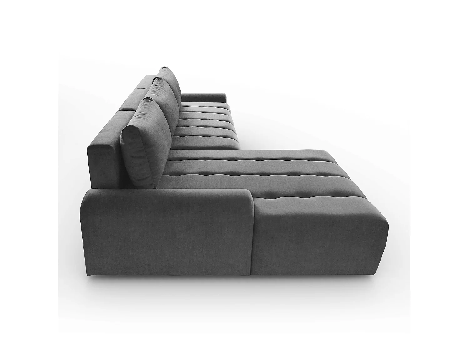 Ecksofa Costa L - mit Schlaffunktion & Bettkasten – Stoff Vogue in Dunkelgrau, Ottomane links