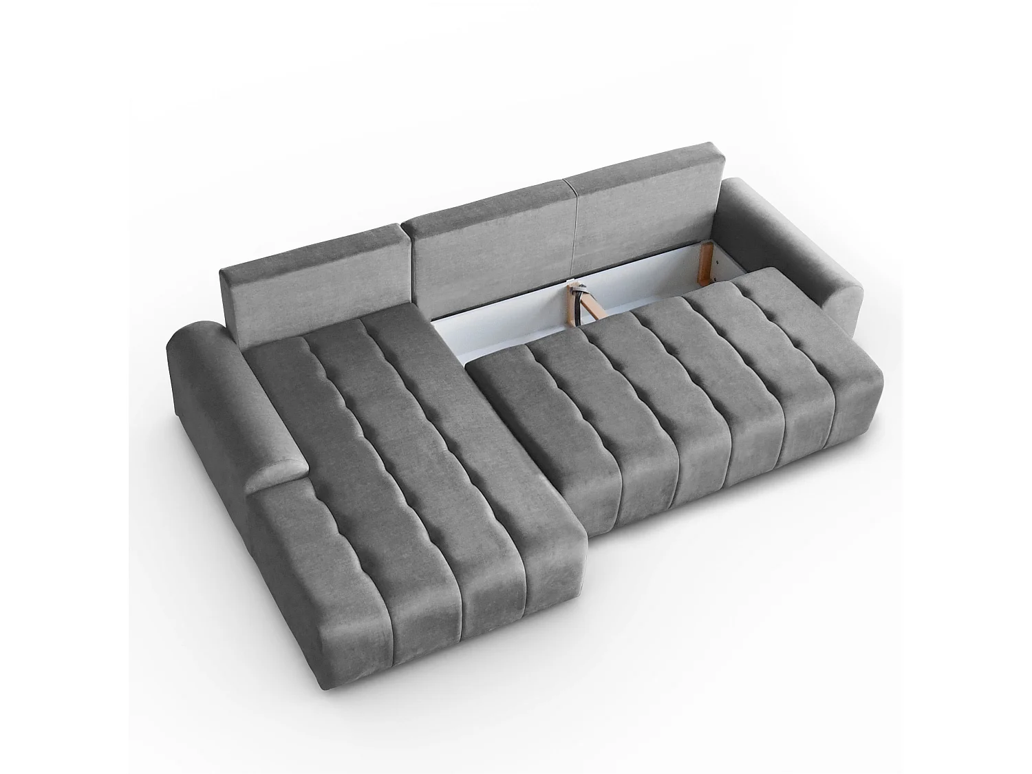 Ecksofa Costa L - mit Schlaffunktion & Bettkasten – Stoff Vogue in Dunkelgrau, Ottomane links