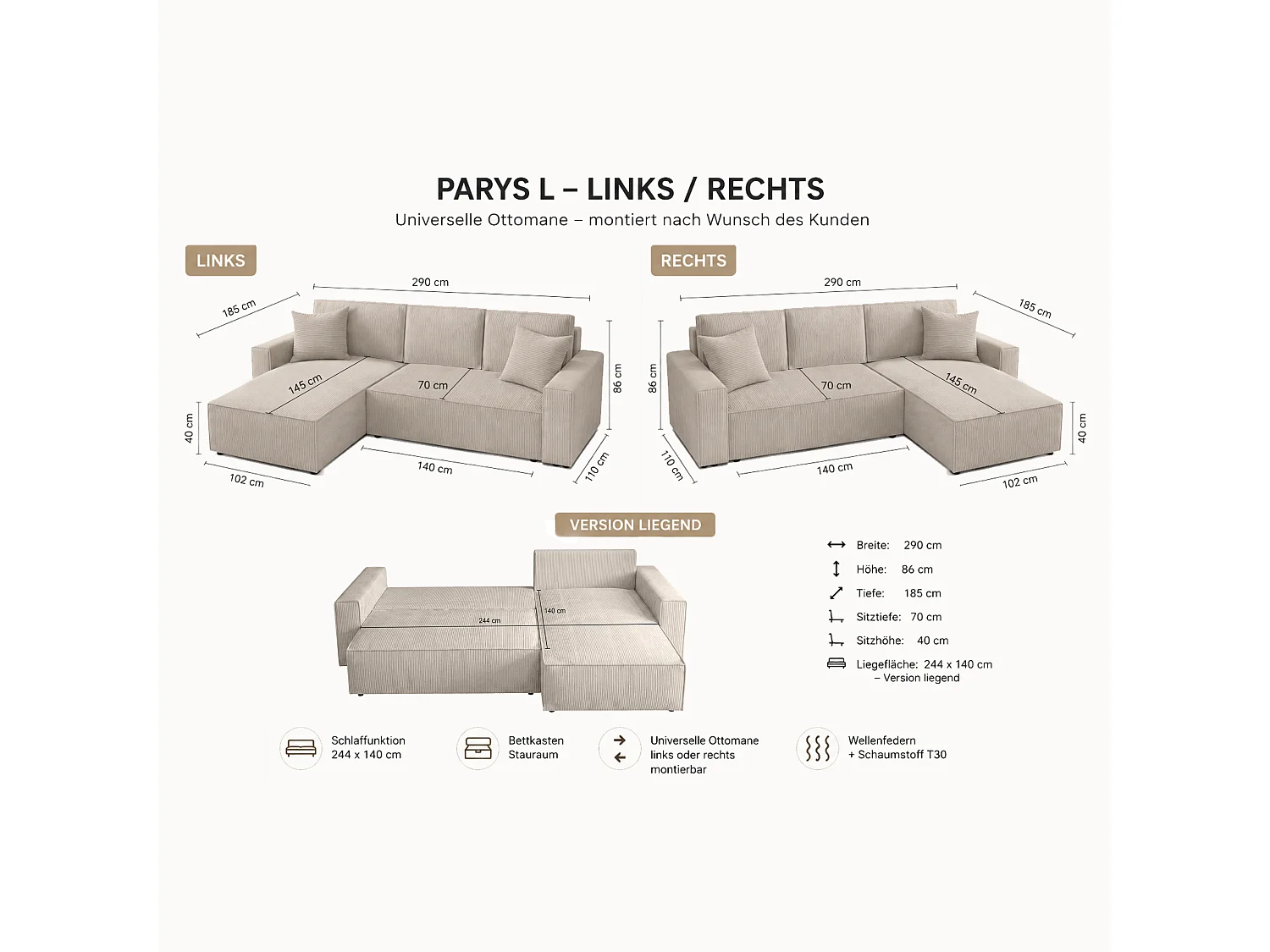 ECKSOFA Parys L beige