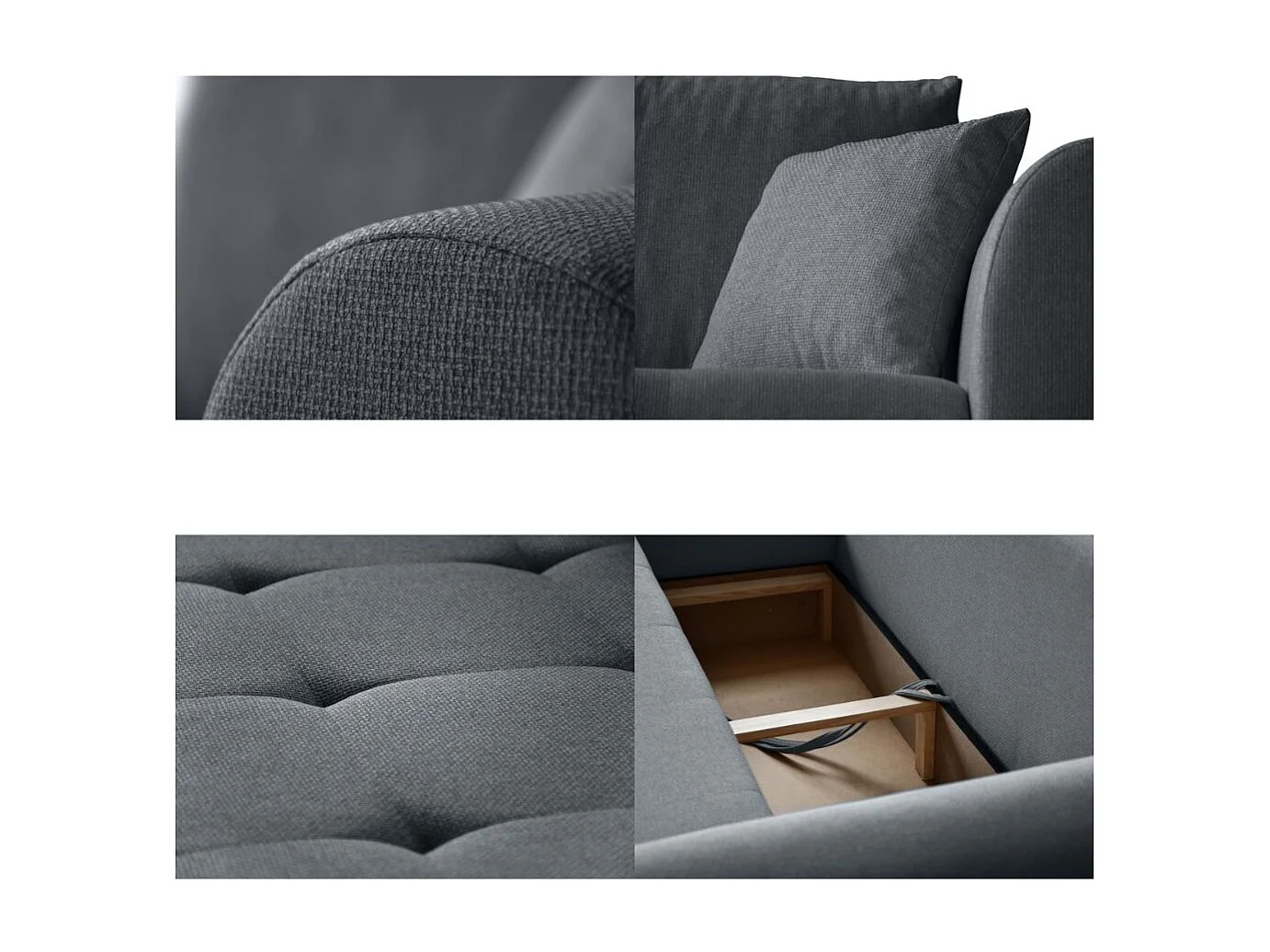 Hoekslaapbank Diana met opbergruimte donkergrijs rechts