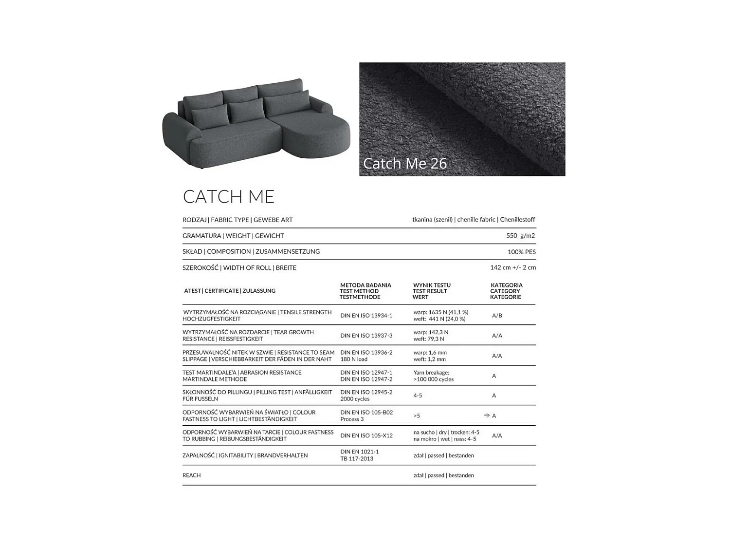 CANAPE BARI gauche gris foncé