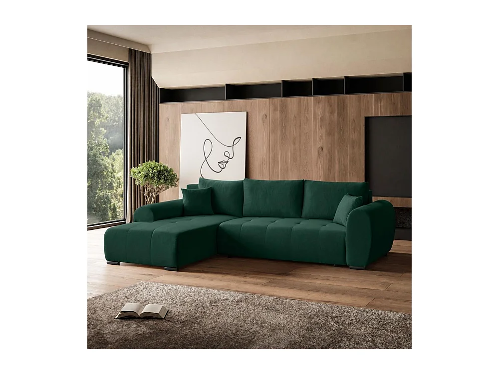 CANAPE Diana avec coffre de lit vert foncé à gauche