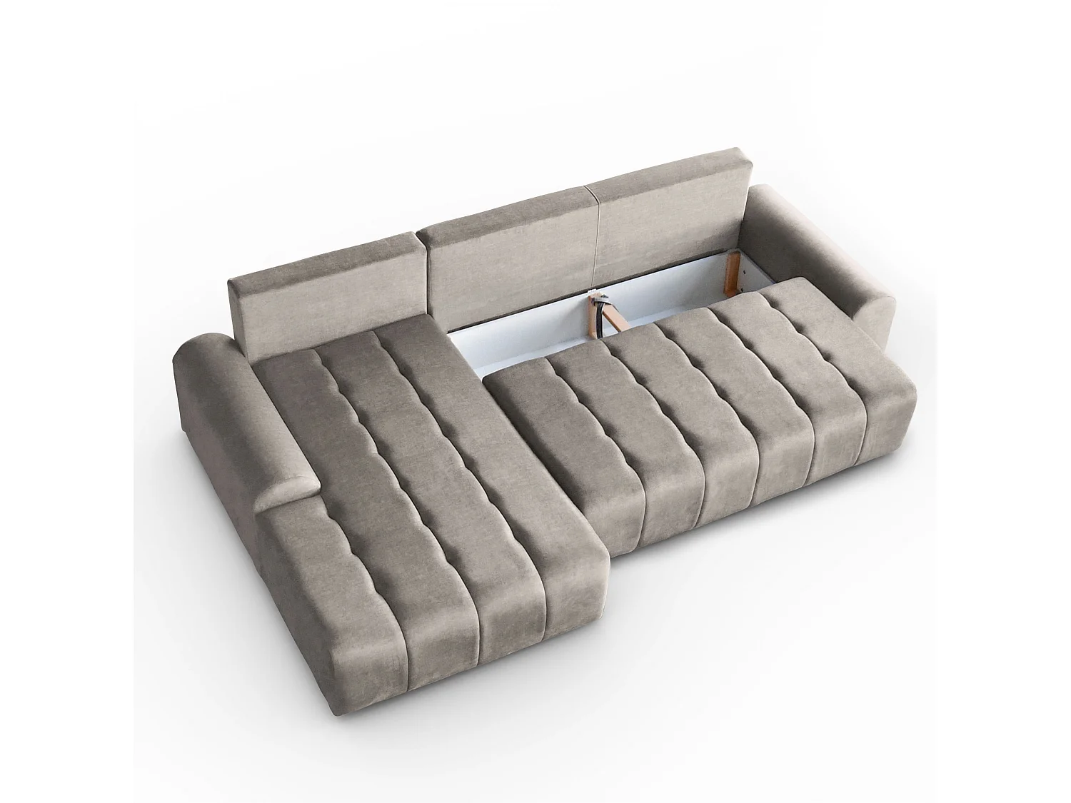 Ecksofa Costa L - mit Schlaffunktion & Bettkasten – Stoff Vogue in Cappuccino, Ottomane links