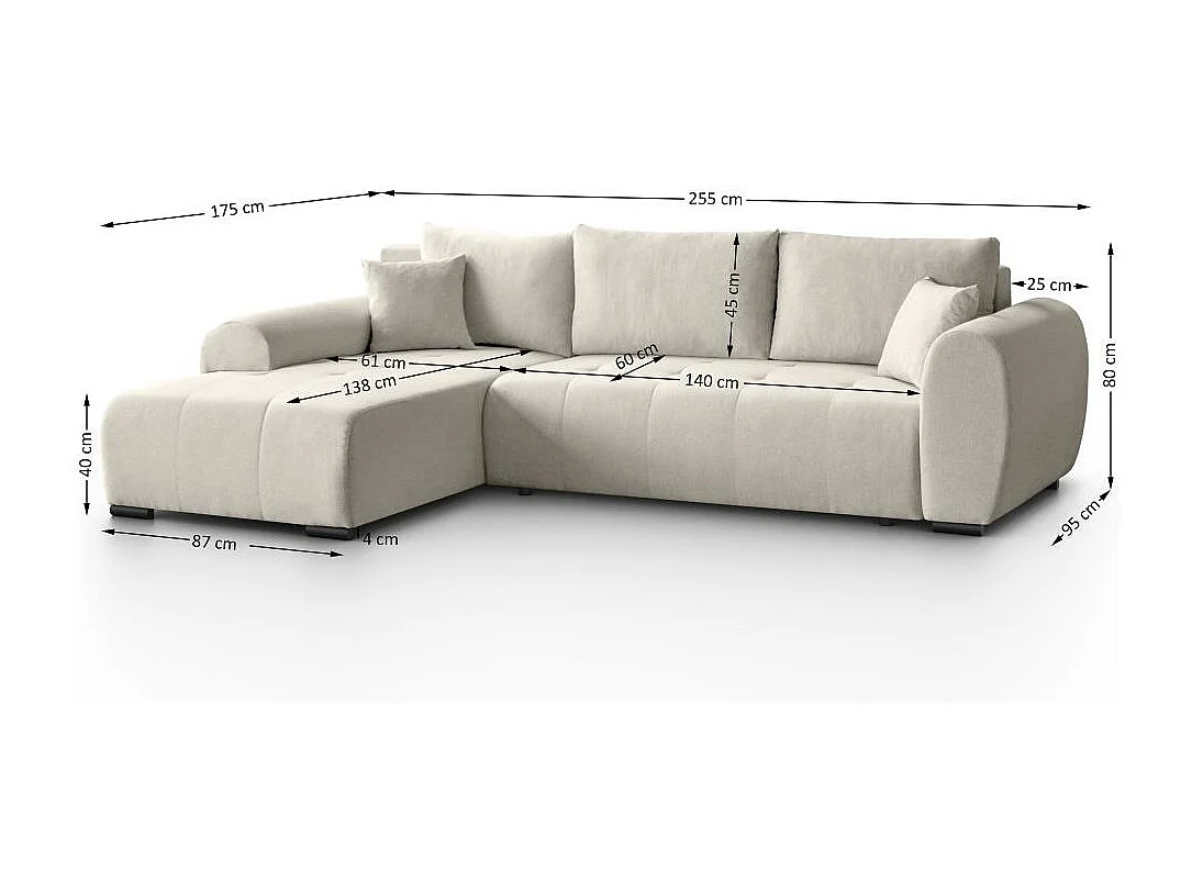 Hoekslaapbank Diana met bedlade beige rechts