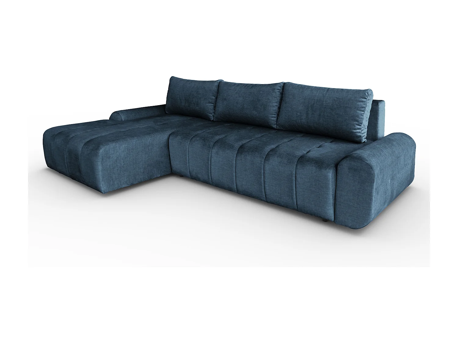 Ecksofa Costa L - mit Schlaffunktion & Bettkasten – Stoff Vogue in Blau, Ottomane links