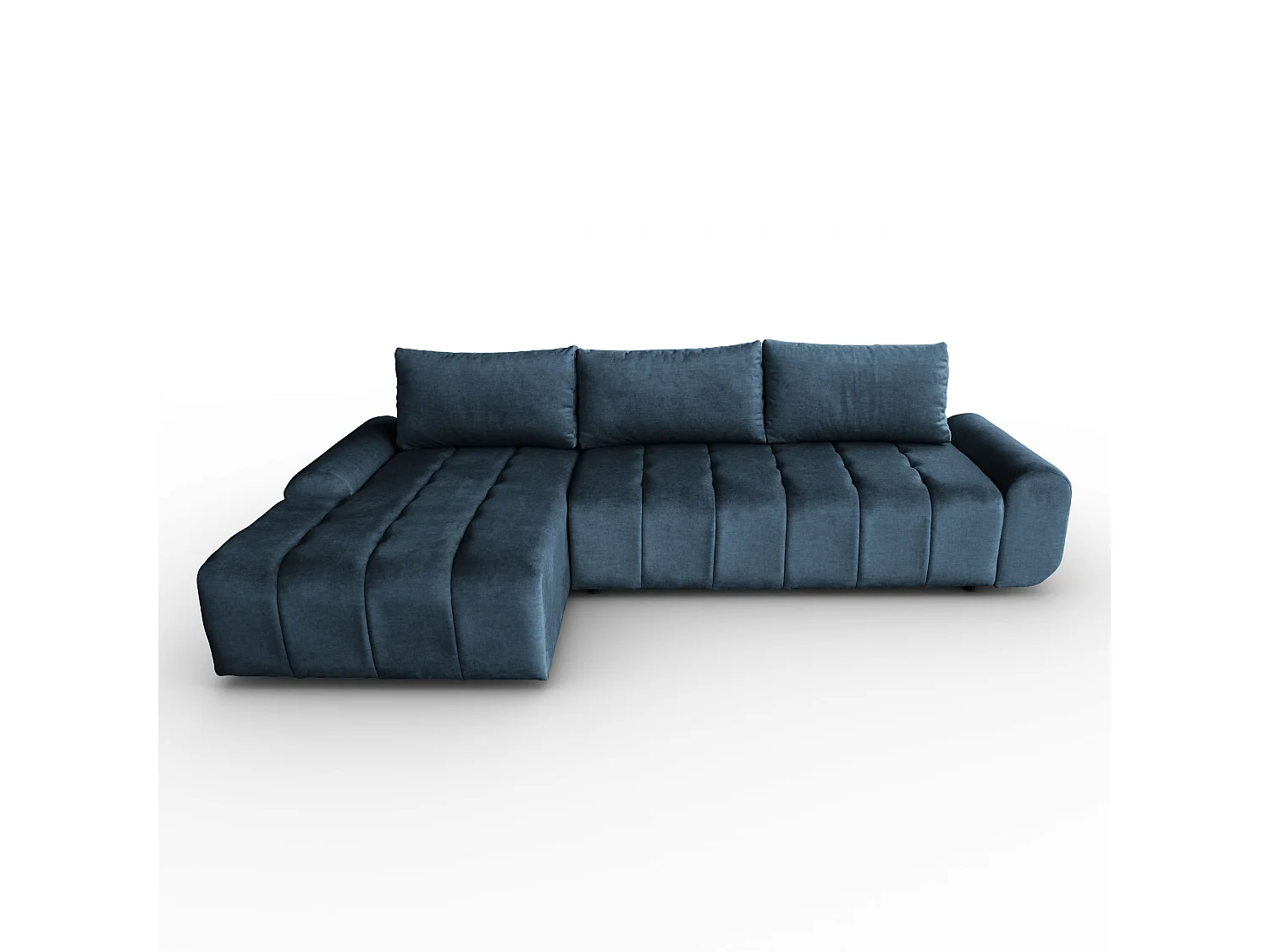 Ecksofa Costa L - mit Schlaffunktion & Bettkasten – Stoff Vogue in Blau, Ottomane links