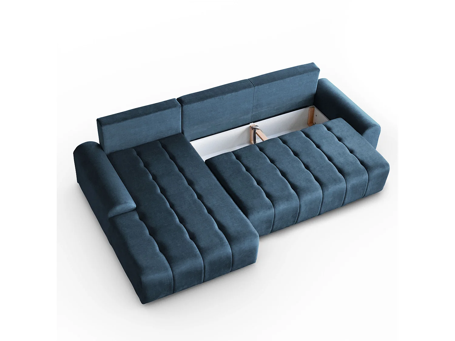 Ecksofa Costa L - mit Schlaffunktion & Bettkasten – Stoff Vogue in Blau, Ottomane links