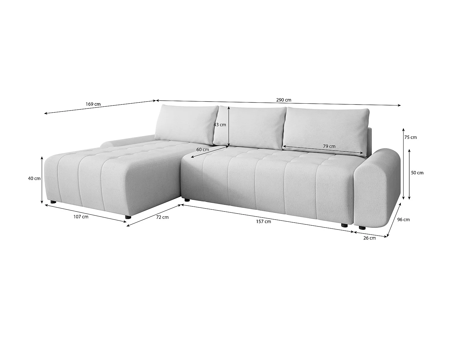 Ecksofa Costa L - mit Schlaffunktion & Bettkasten – Stoff Vogue in Blau, Ottomane links