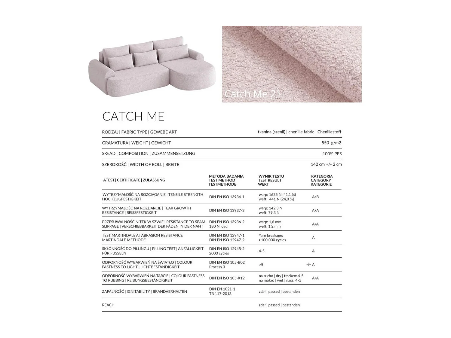 CANAPE Bari droit rose