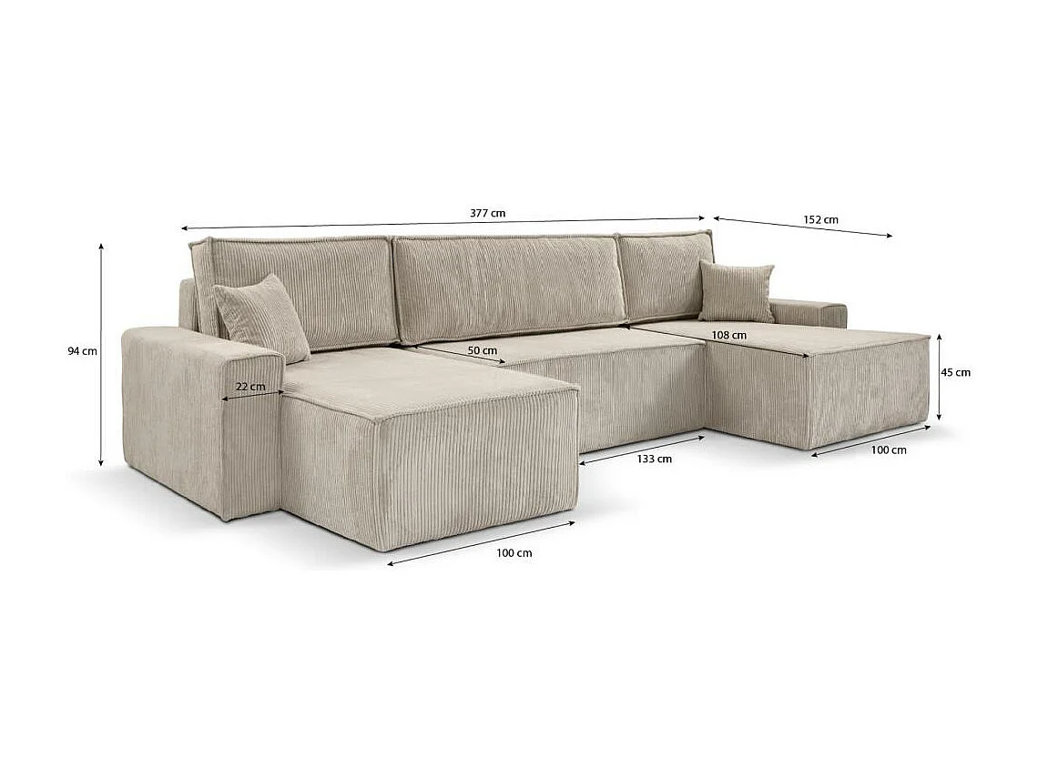 CANAPE Hektor U avec fonction sommeil gris clair