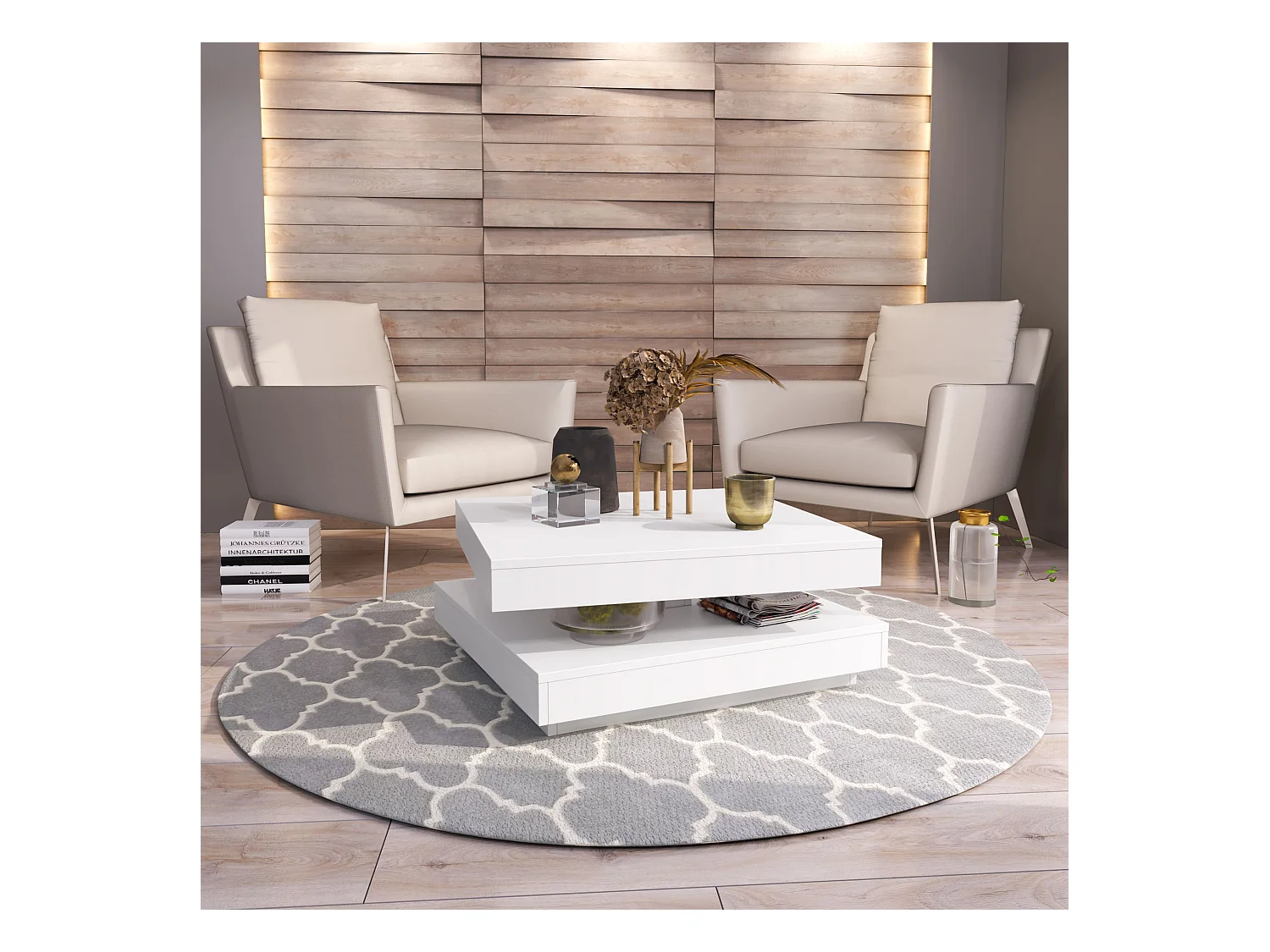 Stolik kawowy - płyta wiórowa - biały - LORIA