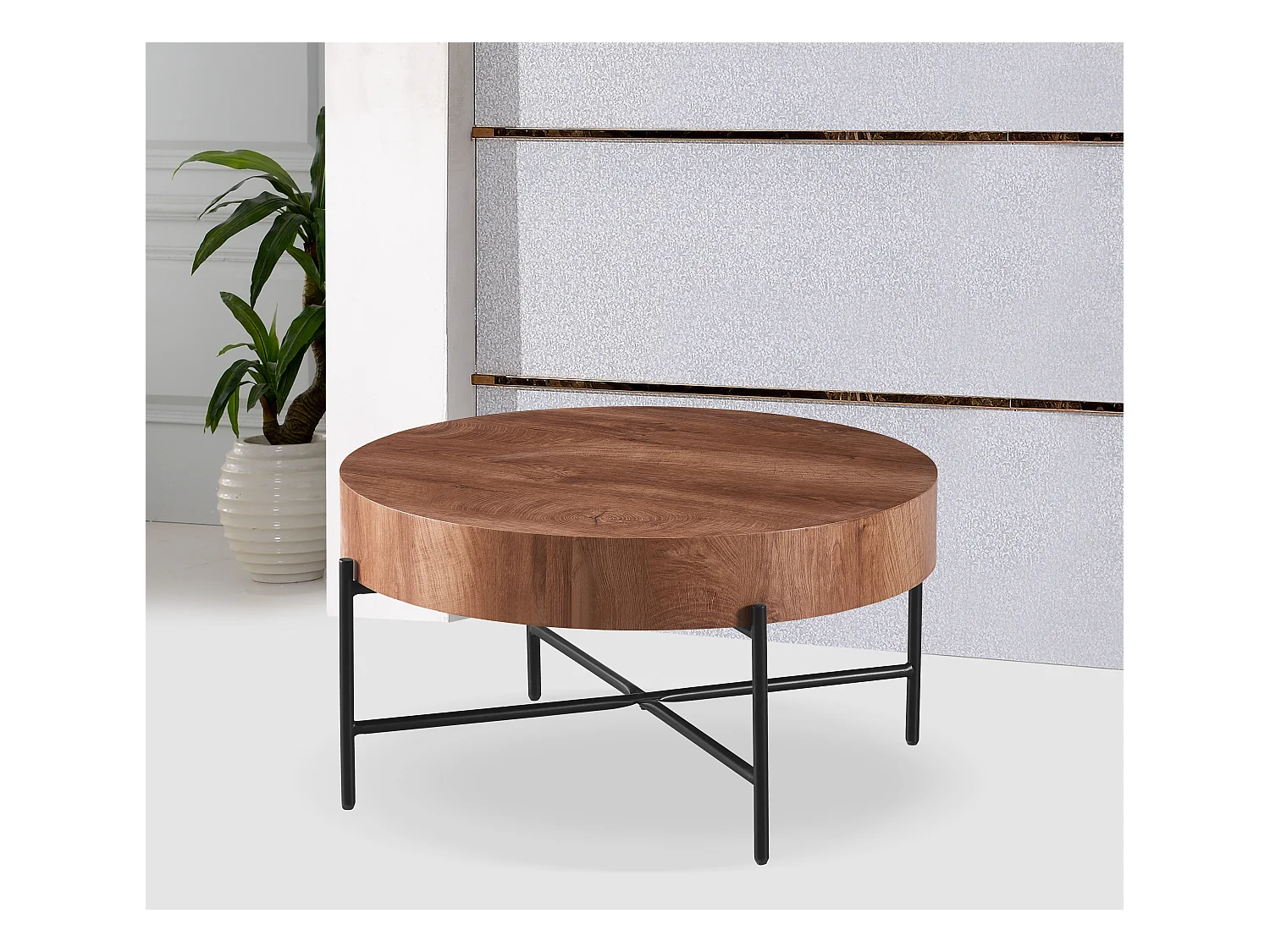 Couchtisch - MDF und Metall - Braun - MAKI