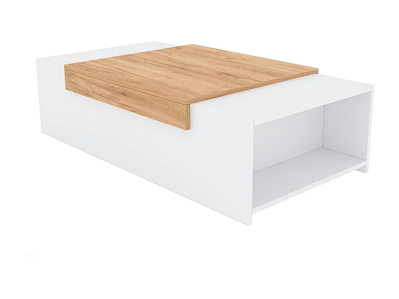 Stolik kawowy - płyta wiórowa - biały i dąb - TRAGI