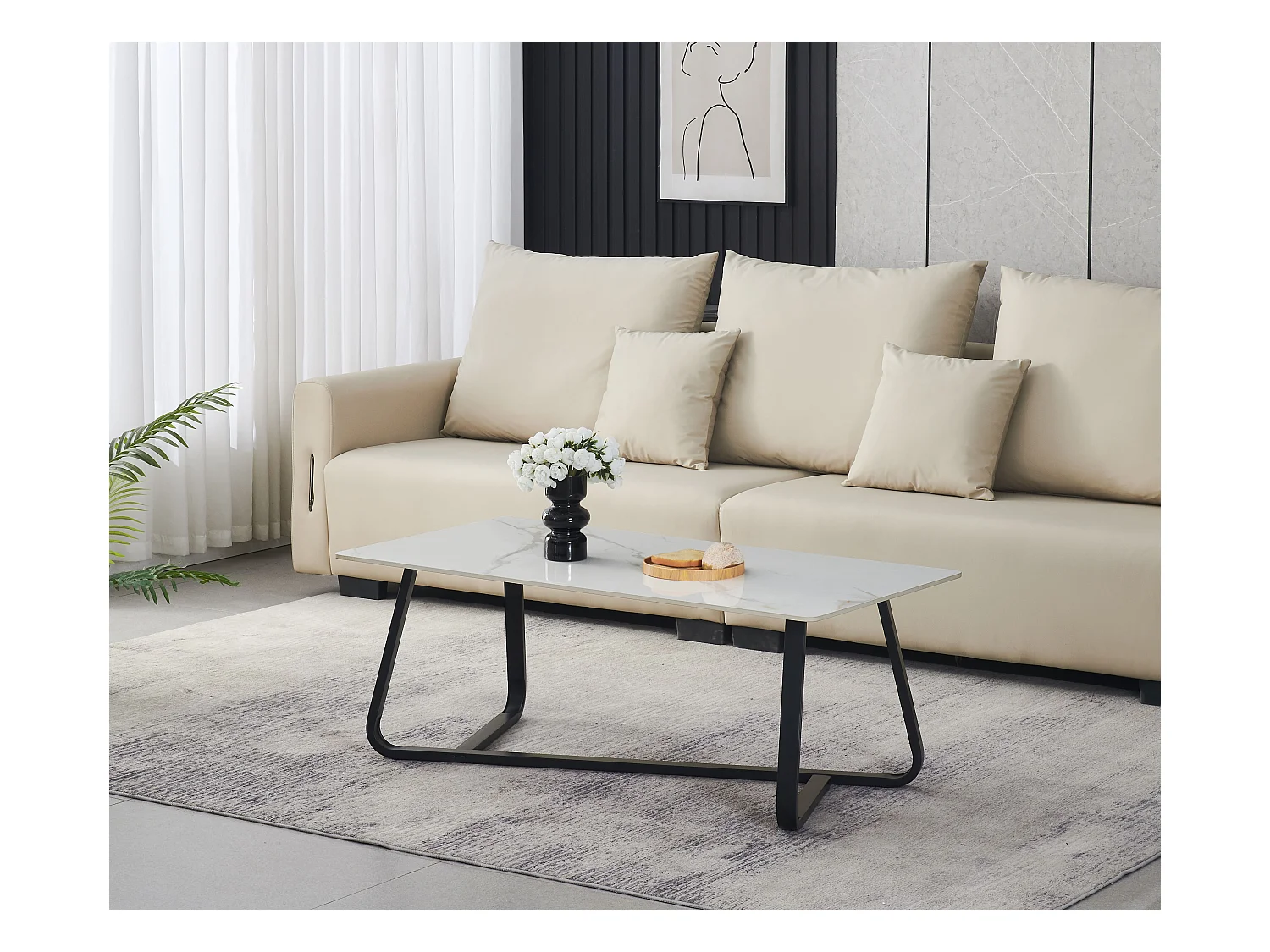 Stolik kawowy - ceramiczny - biało-złoty - SORAL